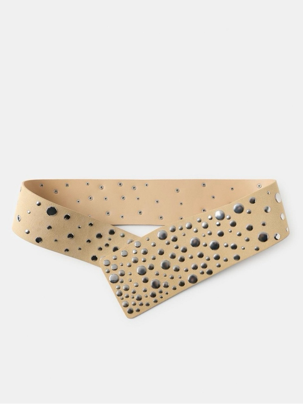 Zara Studded Leather Belt in Light Yellow/Beige. Size US 34. Brand new!